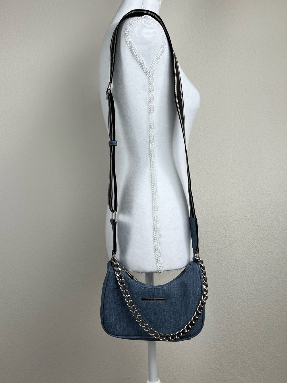 ALDO Blue Denim Shoulder Bag Chain Strap Y2K Mini Purse Crossbody - Picture 2 of 7
